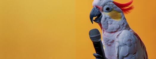 White Parrot Standing Next to Microphone photo