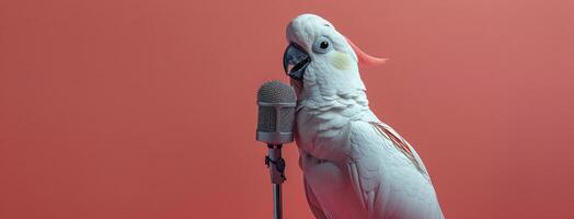 White Parrot Standing Next to Microphone photo