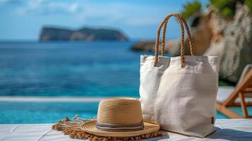 Hat and Tote Bag on Beach photo