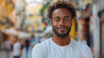 Man Standing in Middle of Street photo