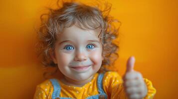 Little Girl With Curly Hair Giving Thumbs Up photo