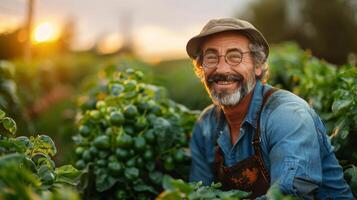 Man Wearing Glasses and Hat Standing in Field photo