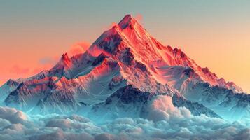 Cloud-covered Mountain Under Pink Sky photo