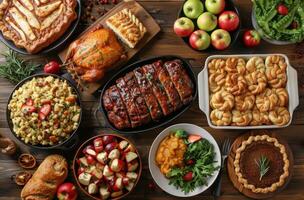 Diverse Spread of Food on Table photo