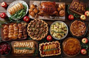 Diverse Spread of Food on Table photo