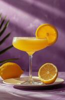 Refreshing Glass of Orange Juice With Lemon Slice photo