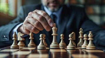 Man Examining Chessboard photo