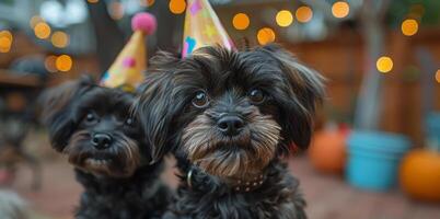 Three Small Dogs Wearing Knitted Hats photo