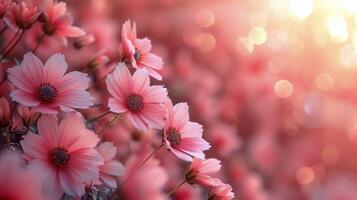 Close Up of Pink Flowers on Blue Background photo