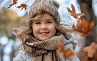 Little Girl Standing in Leaves photo