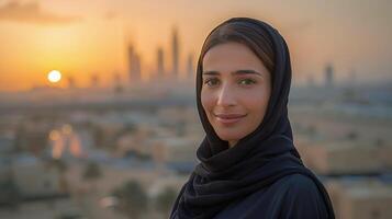 Woman in a Headscarf at Sunset photo