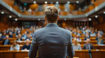 Man Standing in Front of Audience photo