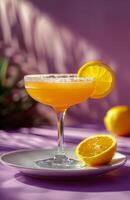 Refreshing Glass of Orange Juice With Lemon Slice photo