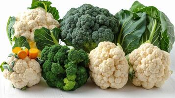 Three Different Types of Cauliflower on a Table photo