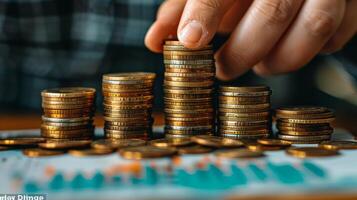 Person Stacking Coins on Top of Puzzle photo