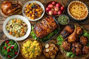 Diverse Spread of Food on Table photo