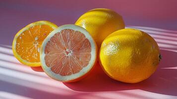 Three Oranges Halves on Pink Surface photo
