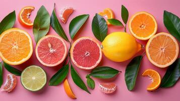 Three Oranges Halves on Pink Surface photo