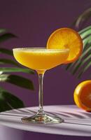 Glass With Drink and Slice of Orange photo