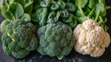Three Different Types of Cauliflower on a Table photo