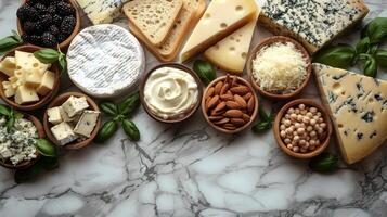 Assorted Cheese Varieties Displayed on Table photo