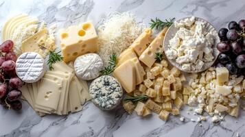 Assortment of Cheeses on Marble Surface photo