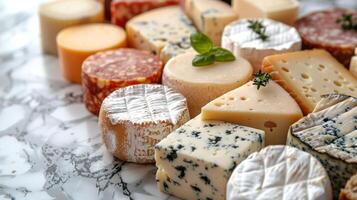 Assortment of Cheeses on Marble Surface photo