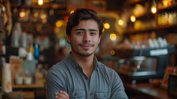 Man Standing in Front of a Bar photo