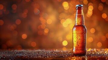 Bottle of Beer on Wooden Table photo