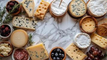 Assorted Cheese Varieties Displayed on Table photo
