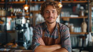 Man Sitting at Bar With Arms Crossed photo