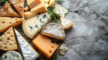 Assortment of Cheeses on Marble Surface photo