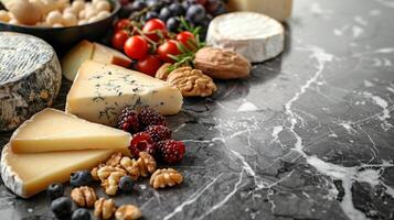 Assorted Cheese Varieties Displayed on Table photo