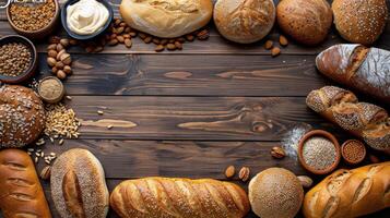 Variety of Breads on Wooden Table photo