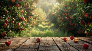 Wooden Table Covered With Fresh Apples photo