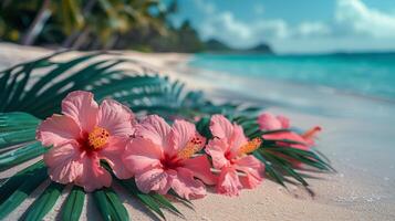 Pink Flower on Sandy Beach photo