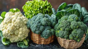 Three Different Types of Cauliflower on a Table photo