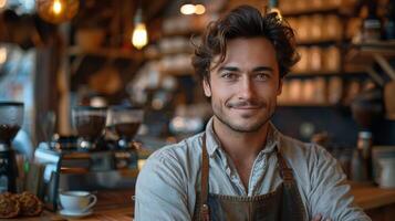 Man Standing in Front of a Bar photo