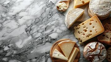Assortment of Cheeses on Marble Surface photo