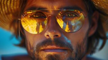 Close Up of Person Wearing Sunglasses photo