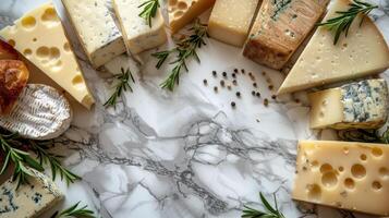 Assorted Cheese Varieties Displayed on Table photo