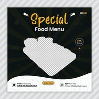 Food social media post template, Restaurant food menu square banner template, Special food social media post design vector