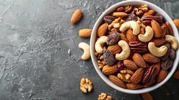 Bowl Filled With Nuts and Mint Leaves photo