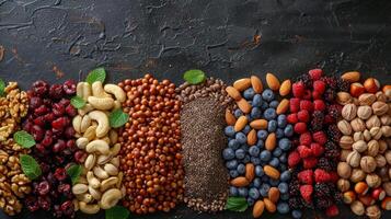 Nuts and Blueberries on a Dark Background photo