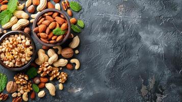 Nuts and Blueberries on a Dark Background photo