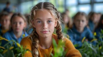 Group of Young Girls Sitting Together photo