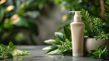 Green Container Surrounded by Leaves photo