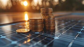Stack of Coins on Computer Keyboard photo