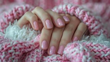 Close Up of Person Wearing Pink Sweater photo