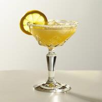 Glass of Yellow Liquid With Lemon Slice photo